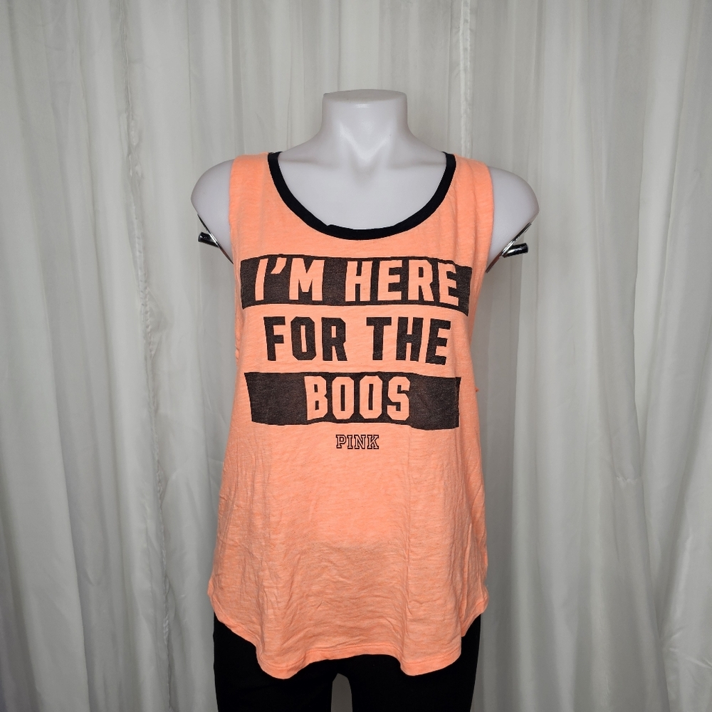Victoria's Secret PINK Bright Orange Graphic Tank Halloween Here For The Boos M